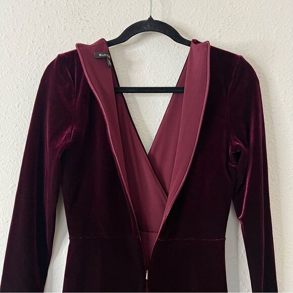 BLACK HALO l Maroon Velvet Long Sleeve V Neck Mini Cocktail Bodycon Dress Size 0 - Picture 9 of 9